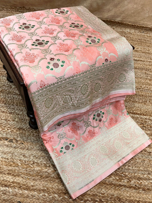 Baby Pink Tanchui Mashru Silk Banarasi Saree - Meenakari