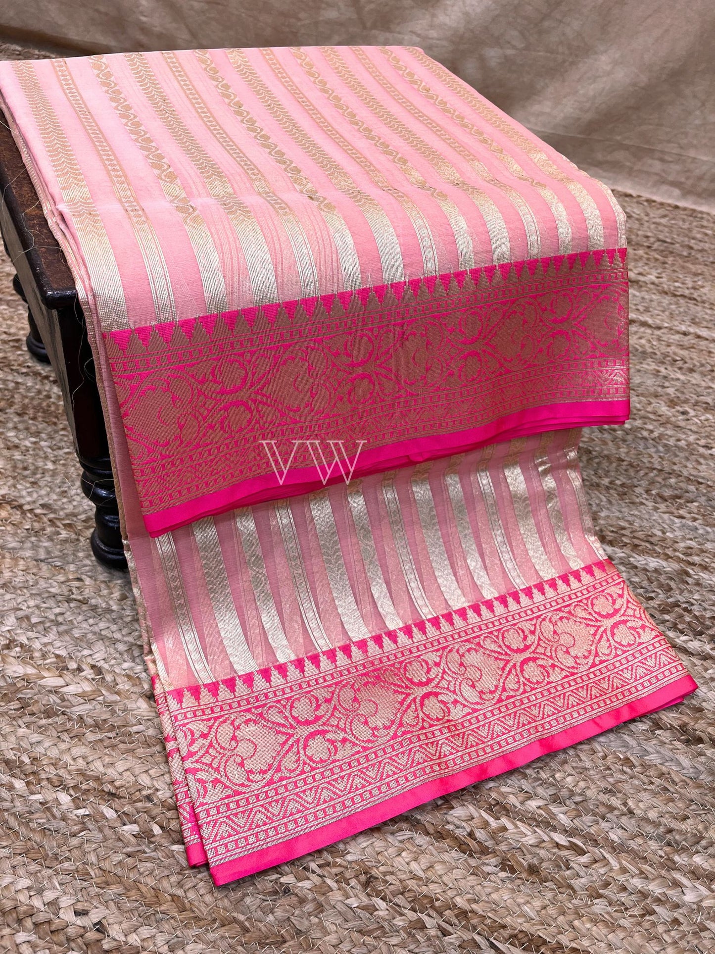 Dual Shade Kora Organza Silk Banarasi Saree - Stripes