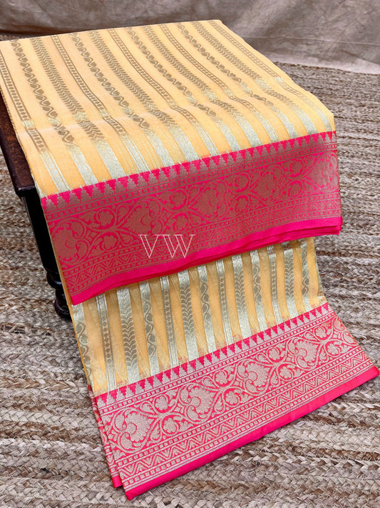 Dual Shade Kora Organza Silk Banarasi Saree - Stripes