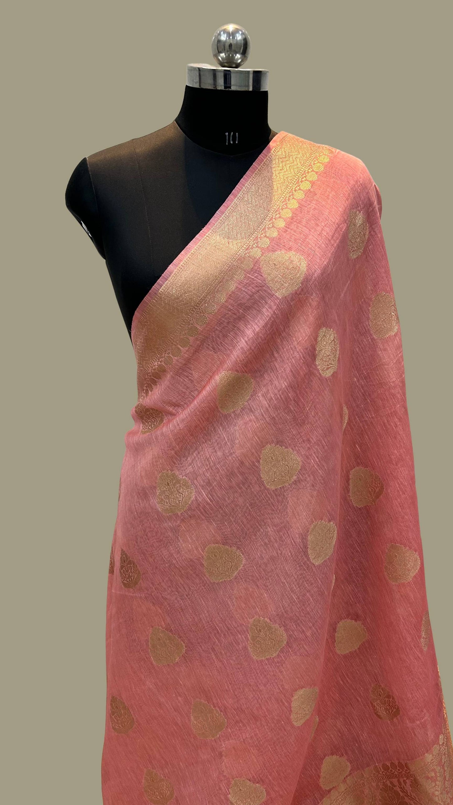 Pure Linen Banarasi Saree with zari weaving work