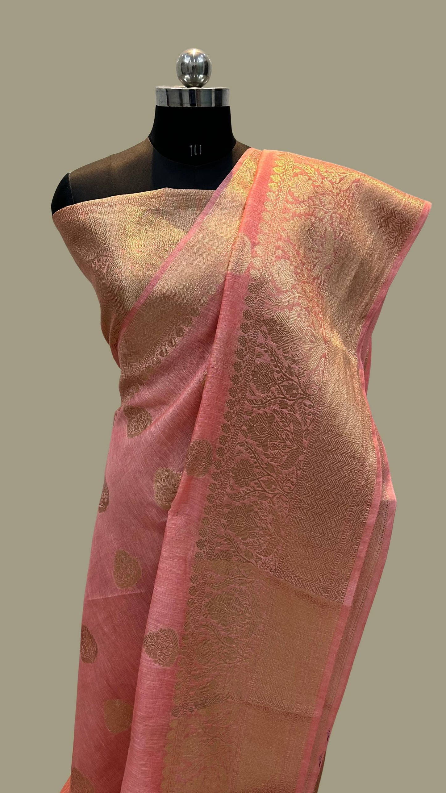 Pure Linen Banarasi Saree with zari weaving work