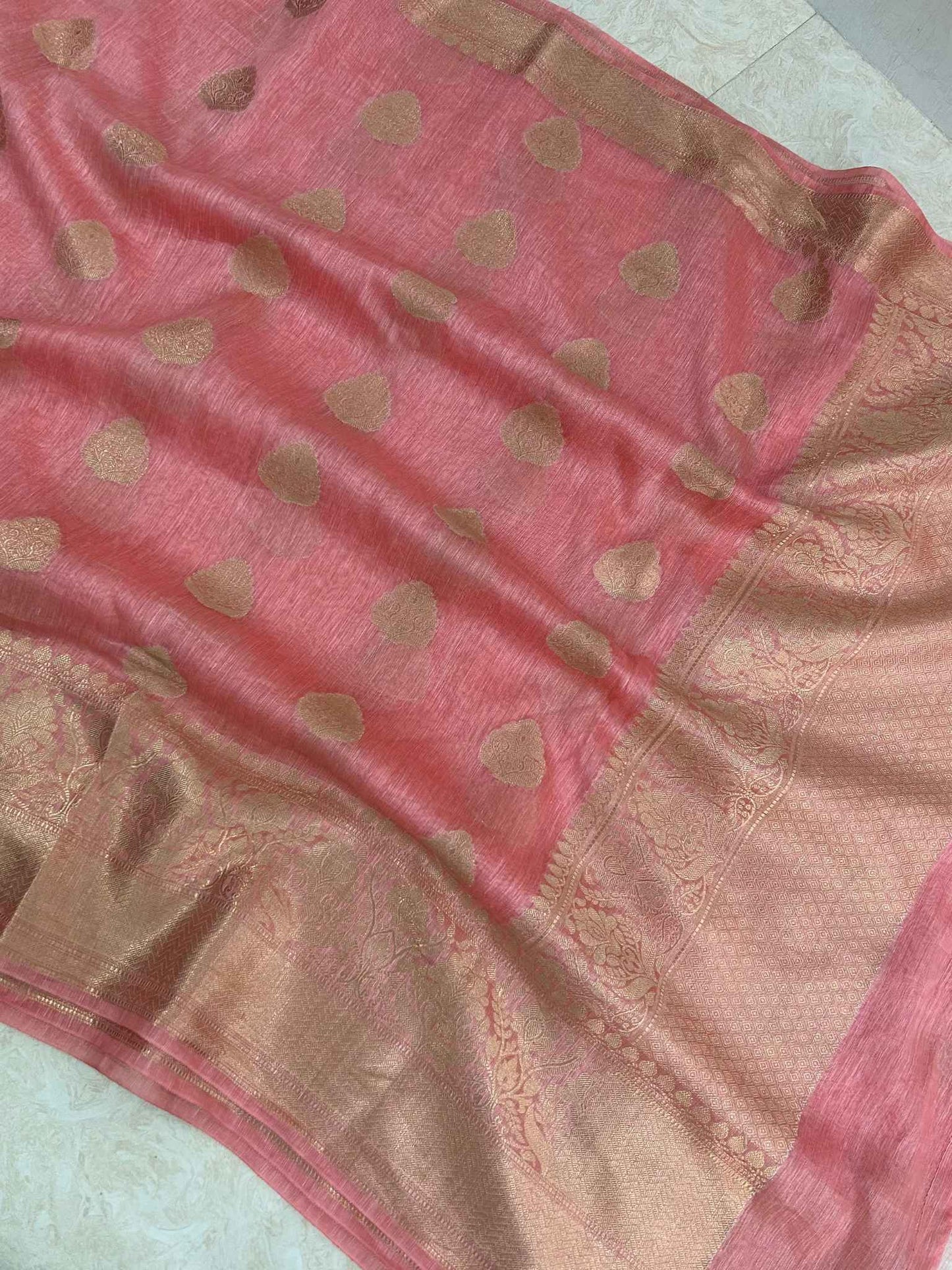 Pure Linen Banarasi Saree with zari weaving work