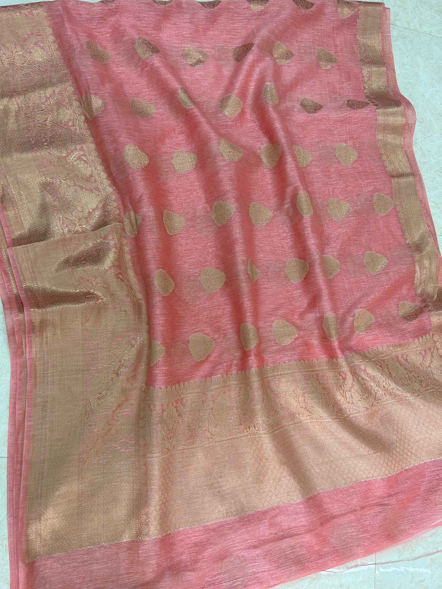 Pure Linen Banarasi Saree with zari weaving work