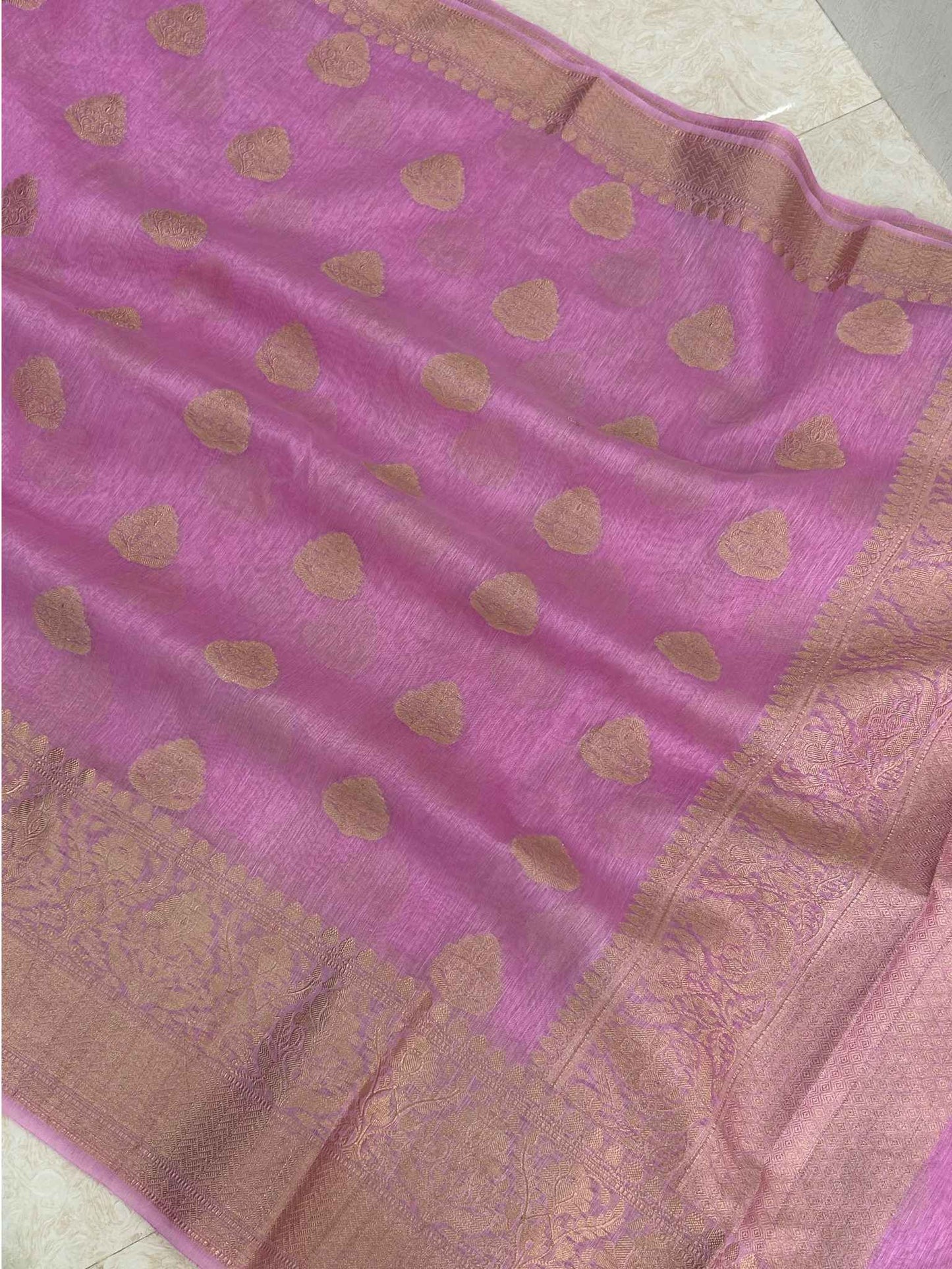 Pure Linen Banarasi Saree with zari weaving work