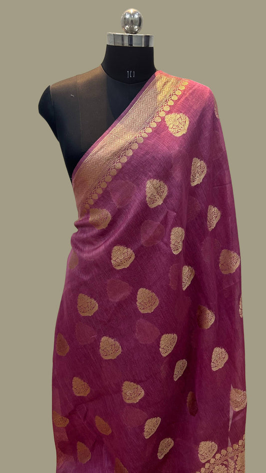 Pure Linen Banarasi Saree with zari weaving work