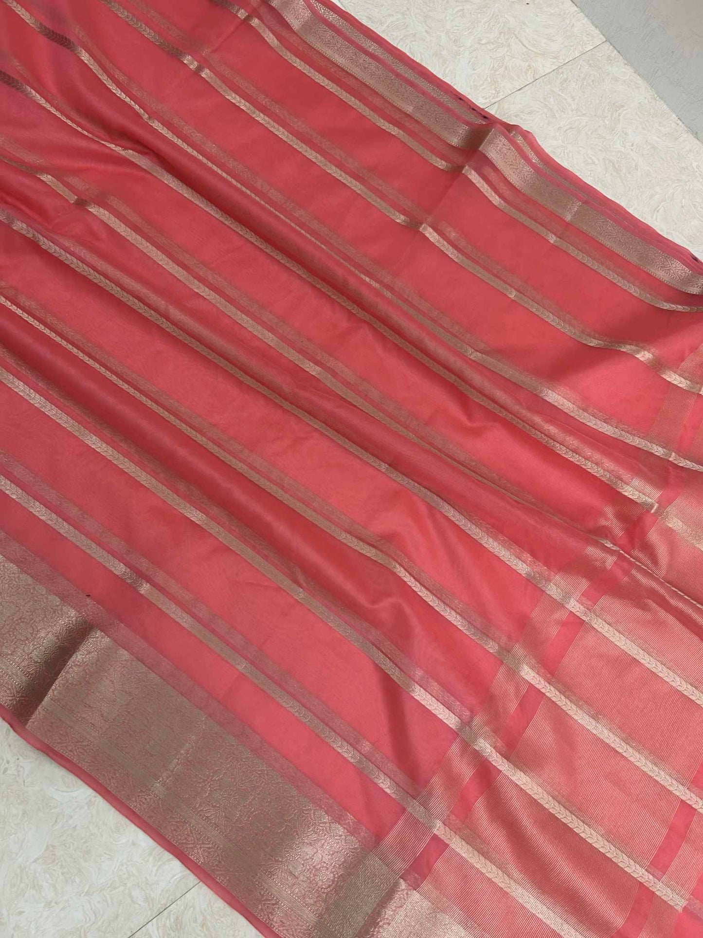 Organza Silk Banarasi Saree with zari weaving