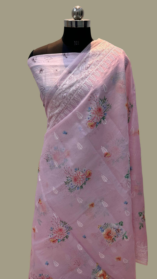 Organza Silk Banarasi Saree - digital print with chikankari