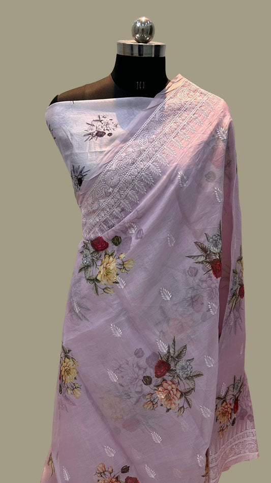 Organza Silk Banarasi Saree - digital print with chikankari