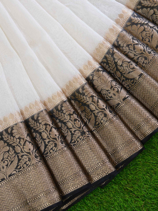 Pure Linen Banarasi Saree - zari skirt border